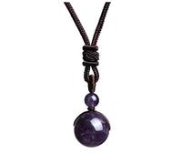 JSDDE Amethyst Crystal Round Stone Pendant Necklace Healing Crystals Gemstone Bead Necklace for Men Women