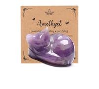 JSDDE Amethyst Crystal Sleeping Cat Figurine for Cats Lovers Cute Gemstone Ornaments for Home Office Cat Statue Gifts
