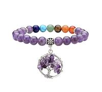 JSDDE Amethyst Crystals Life Tree Bracelet Reiki Healing Gemstone Bead 7 Chakra Crystal Bracelets for Yoga Meditation Balancing