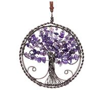 JSDDE Amethyst Healing Crystal Life Tree Hanging Ornament Wire Quartz Gemstone Wall Hanger Home Office Decoration Meditation Balancing