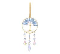JSDDE Aquamarine Crystal Tree Life Hanging Ornament Flower Healing Crystal Gemstone Glass Suncatcher for Home Garden Window Wall Decoration Gifts