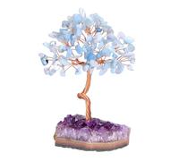 JSDDE Aquamarine Crystal Tree with Amethyst Base Feng Shui Crystal Money Tree for Positive Energy Home Decoration Gifts