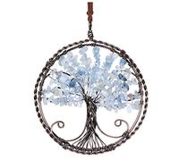 JSDDE Aquamarine Healing Crystal Tree of Life Hanging Ornament Wire Quartz Gemstone Wall Hanger Home Office Decoration Meditation Balancing