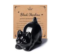 JSDDE Black Obsidian Crystal Cat Figurine for Cat Lovers Cute Gemstone Cat Ornaments for Home Office Cat Statue Gifts