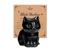 JSDDE Black Obsidian Crystal Cat Figurine for Cats Lovers Cute Gemstone Ornaments Healing Crystals Cat Statue Gifts