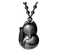 JSDDE Black Obsidian Crystal Hand Carved Fox Pendant Necklace Lucky Protection Crystals Fox Necklaces Jewelry