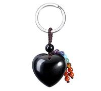 JSDDE Black Obsidian Crystal Heart Stone Keyring 7 Chakra Healing Gemstone Keychain Charm for Women Men Girls Gifts
