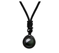 JSDDE Black Obsidian Crystal Round Stone Pendant Necklace Healing Crystals Gemstone Bead Necklace for Men Women