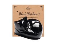 JSDDE Black Obsidian Crystal Sleeping Cat Figurine for Cats Lovers Cute Gemstone Ornaments for Home Office Cat Statue Gifts