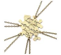 JSDDE Bronze Engraved Sisters Friends Forever Puzzle Piece Pendant Necklaces for Best Friend BBF Friendship, Set of 5