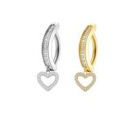 JSDDE Copper Belly Button Rings 14G Click Navel Belly Bar Rings Cubic Zircon Reverse Curved Belly Piercing Body Jewellery Hollow Heart