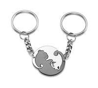JSDDE Couples Keyrings Yin Yang Cat Keychain Stainless Steel Puzzle Cats Key Ring for His and Hers Friends Valentines Gifts (Silver & Black)