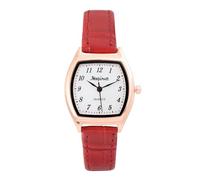 JSDDE Easy Reader Arabic Numerals Analogue Quartz Watch PU Leather Band Wrist Watch for Women Ladies Girls Red