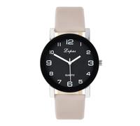 JSDDE Easy Reader Women Arabic Numerals Analogue Quartz Watch Black Dial PU Leather Wrist Watch for Women Men Grey