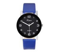 JSDDE Easy Reader Women Arabic Numerals Analogue Quartz Watch Black Dial PU Leather Wrist Watch for Women Men Blue