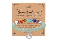 JSDDE Green Aventurine Chakra Crystals Bracelet for Women Healing Crystal Bracelet Natural Gemstone Beaded Bracelets with Life Tree Charm Jewellery Valentines Christmas Gifts