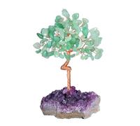 JSDDE Green Aventurine Crystal Healing Stone with Amethyst Cluster Base Feng Shui Crystal Money Tree for Positive Energy Home Decoration Gifts