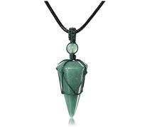 JSDDE Healing Crystal Pendant Necklace Hexagonal Stone Pointed Gemstone Necklace with Chain (Green Aventurine)