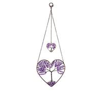 JSDDE Heart Amethyst Healing Crystal Life Tree Hanging Ornament Wire Quartz Gemstone Wall Hanger Home Office Windows Decoration Meditation Balancing