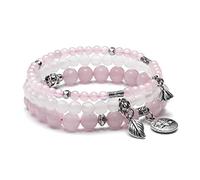 JSDDE Jewellery Set of 3 Friend Bracelets with Gemstone Healing Stones with Lotus Leaves Pendant Partner for Women rose quartz