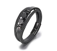 JSDDE Mens Bracelets Black Obsidian Crystal Black Leather Bracelet Gifts for Husband Boy Friend Dad Son