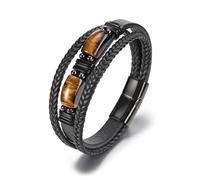 JSDDE Mens Bracelets Tiger Eye Crystal Stone Black Leather Bracelet Gifts for Husband Boy Friend Dad Son