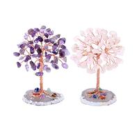JSDDE Mini Crystal Healing Tumble Stone Life Feng Shui Gemstones Agate Money Tree Figurines Ornament (Amethyst+Rose Quartz)