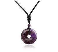 JSDDE Natural Amethyst Crystal Donut Pendant Necklace Reiki Healing Stone Lucky Coin Necklaces for Women Men Gift