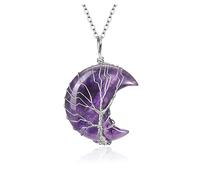 JSDDE Natural Amethyst Crystals Stone Necklace Healing Crystal Life Tree Wire Wrapped Moon Quartz Gemstone Pendant Necklace Jewelry