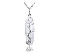 JSDDE Natural Clear Quartz Crystal Stone Necklace Life Tree Silver Wrapped Quartz Gemstone Pendant Necklaces Jewelry for Women