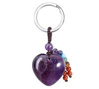 JSDDE Natural Crystal Heart Stone Keyring 7 Chakra Healing Gemstone Keychain Charm for Women Men Girls Gifts
