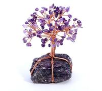 JSDDE Natural Crystal Tumbled Stones Life Tree Ornament, Reiki Healing Money Tree Feng Shui Gemstone Decor (Amethyst)