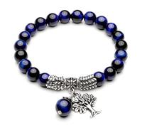 JSDDE Natural Gemstone Tree of Life Stretch Bracelet, Reiki Healing Crystal Beads Bracelet Jewelry (Blue Tiger Eye)