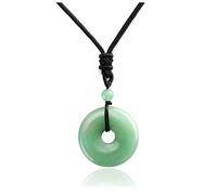 JSDDE Natural Green Aventurine Crystal Donut Pendant Necklace Reiki Healing Stone Lucky Coin Necklaces for Women Men