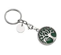 JSDDE Natural Green Aventurine Crystal Keyring Silver Tree of Life Healing Crystals Stone Key Chain