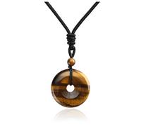 JSDDE Natural Tiger Eye Crystal Donut Pendant Necklace Reiki Healing Stone Lucky Coin Necklaces for Women Men Gift