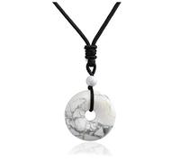 JSDDE Natural White Howlite Crystal Donut Pendant Necklace Reiki Healing Stone Lucky Coin Necklaces for Women Men