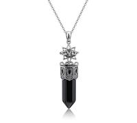 JSDDE Obsidian Chain Vintage Crystal Pendant Necklace Eight-pointed Star Design Gemstone Pendant Reiki Healing Jewellery for Women