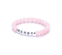 JSDDE Personalised Name Bracelet Custom Rose Quartz Crystal Gemstone Bead Bracelet Gift for Women Girls Friends Birthday Christmas White