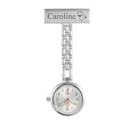 JSDDE Personalised Nurses Watch, Custom Engraved Pocket Fob Watch with Pin Brooch Watches for Nurses Doctors Round Silver