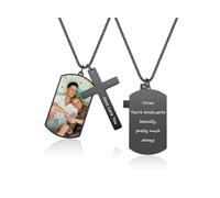 JSDDE Personalised Photo Necklace for Men Customized Dog Tag Cross Special Day Anniversary Memorial Pendant Necklaces for Me Women Gift Black