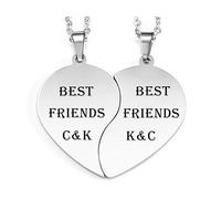 JSDDE Personalized Couples Heart Stainless Steel Necklace Custom Matching Heart Pendant Necklace for Lovers Boyfriend Girlfriend His and Hers, Silver
