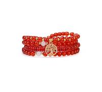 JSDDE Red Agate Crystal Tree Life Necklace 108 Mala Prayer Beads Wrap Bracelet Healing Crystal Gemstone Necklaces Jewelry for Women Men Yoga Meditation
