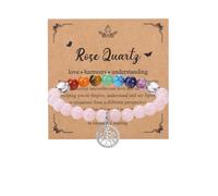 JSDDE Rose Quartz Chakra Crystals Bracelet for Women Healing Crystal Bracelet Natural Gemstone Beaded Bracelets with Life Tree Charm Jewellery Valentines Christmas Gifts