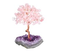 JSDDE Rose Quartz Crystal Healing Stone Tree with Amethyst Cluster Base Feng Shui Crystal Money Tree for Positive Energy Home Decoration Gifts