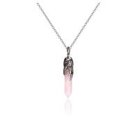 JSDDE Rose Quartz Crystal Hexagonal Point Necklace for Women Healing Crystals Gemstone Pendant Necklaces Jewellery Gift for Women Christmas Birthday
