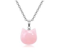 JSDDE Rose Quartz Crystal Necklace for Women Cute Crystals Cat Necklaces Healing Gemstone Pendant Necklace Jewellery Gifts for Girls