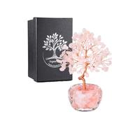 JSDDE Rose Quartz Crystal Tree Healing Crystals Stones Tree with Glass Base Gemstone Tree for Positive Energy Office Decor Fengshui Tree Gift