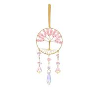 JSDDE Rose Quartz Crystal Tree Life Hanging Ornament Flower Healing Crystal Gemstone Glass Suncatcher for Home Garden Window Wall Decoration Gifts