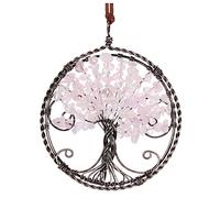 JSDDE Rose Quartz Healing Crystal Tree of Life Hanging Ornament Wire Quartz Gemstone Wall Hanger Home Office Decoration Meditation Balancing